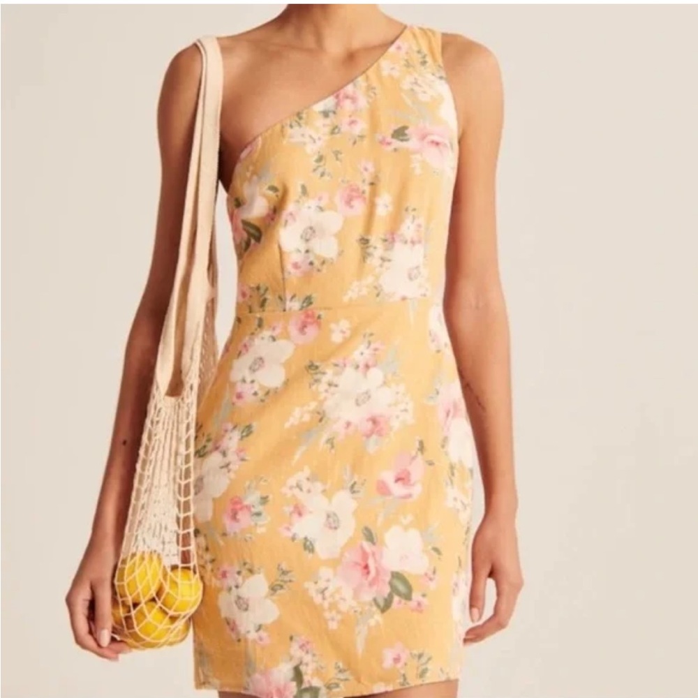 Abercrombie & Fitch Linen One shoulder floral dress